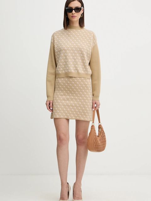 Guess spódnica z domieszką wełny AUBREY kolor beżowy mini ołówkowa W5BD81 Z3JD2
