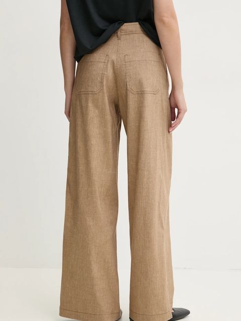 Sessun spodnie lniane damskie kolor beżowy szerokie high waist 25207003 - zdjęcie produktu nr 2