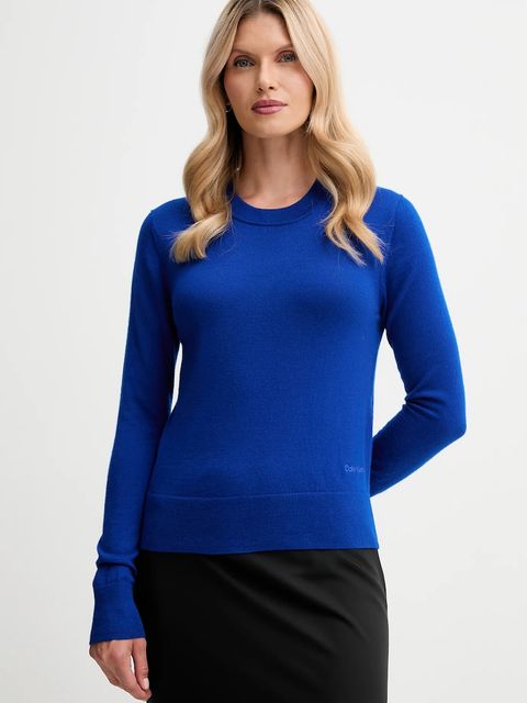 Calvin Klein sweter z dodatkiem wełny damski kolor niebieski lekki LV044D370G - zdjęcie produktu nr 1