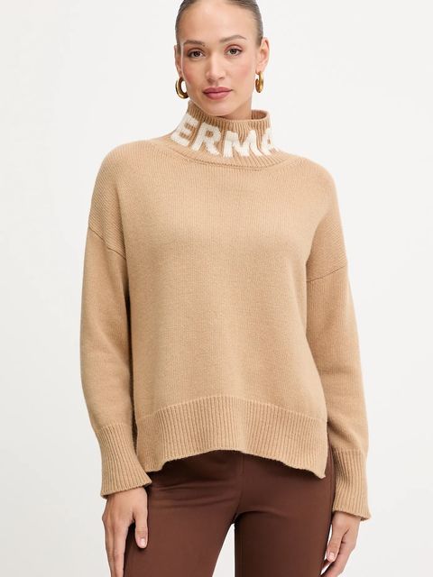 ERMANNO Firenze sweter wełniany damski kolor beżowy z golfem 57TM027EO1 - zdjęcie produktu nr 1
