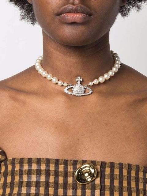Vivienne Westwood Imogene crystal-orb pearl necklace - Silver