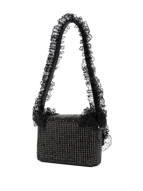 Self-Portrait crystal-embellished lace-detail shoulder bag - Black
