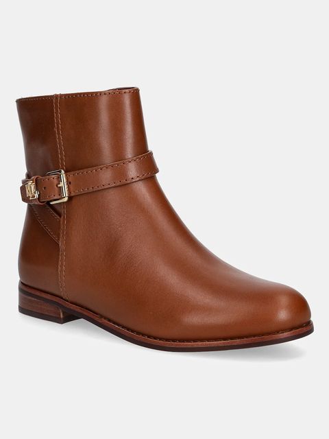 Lauren Ralph Lauren botki skórzane Brooke Bt 2 damskie kolor brązowy na płaskim obcasie 802974382001 - zdjęcie produktu nr 1