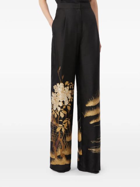 Max Mara fluid printed silk trousers - Black