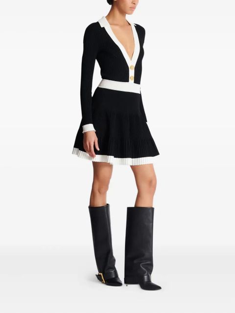 Balmain v-neck pleated knit dress - Black