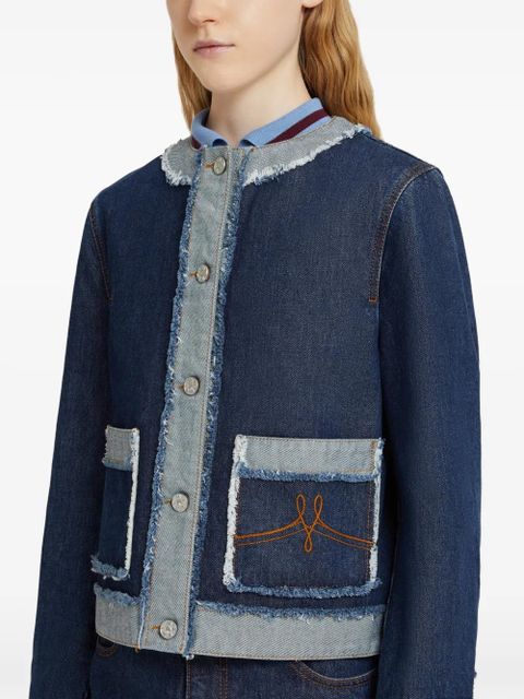 Marni frayed-detail denim jacket - Blue