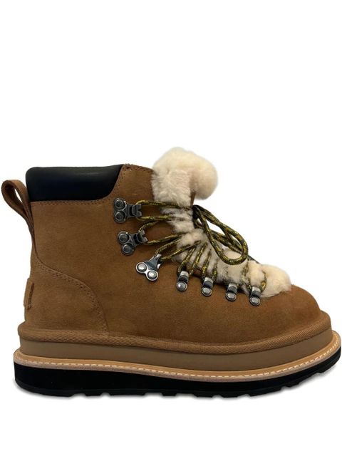 UGG fur-trim lace-up boots - Brown