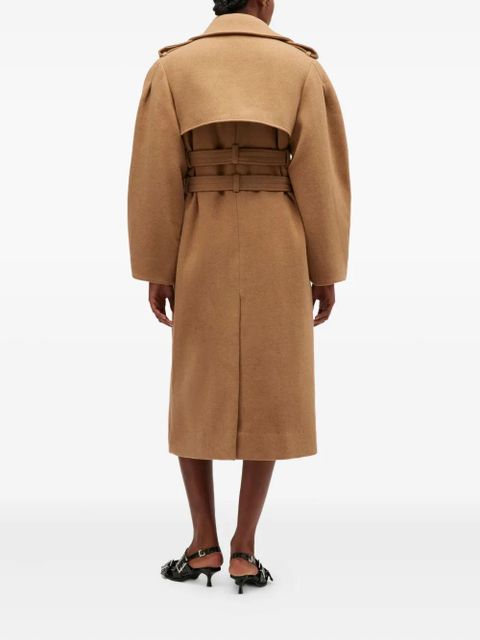 GANNI belted double-breasted coat - Brown