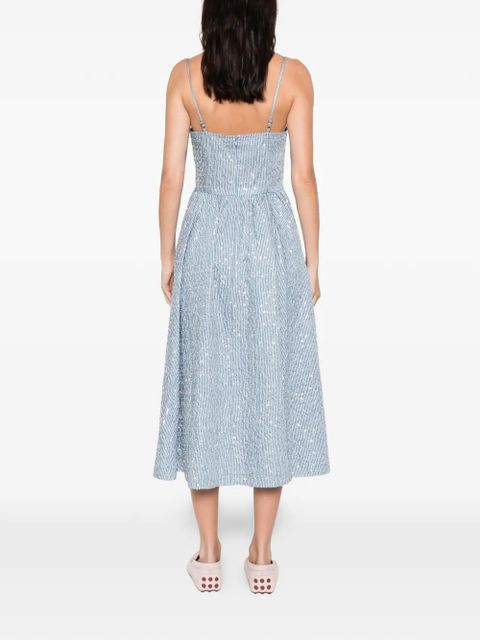 SANDRO striped-pattern sequin-detail midi dress - Blue