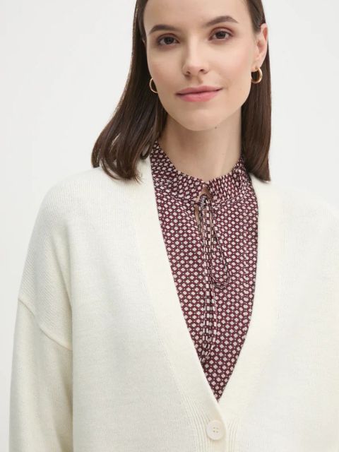 Sisley kardigan wełniany kolor beżowy lekki 122NM602E