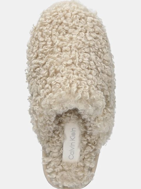 Calvin Klein kapcie CLOSE SLIPPER FUR kolor beżowy YW0YW01975