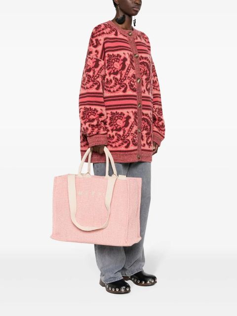 Marni logo-embroidered raffia tote bag - Pink