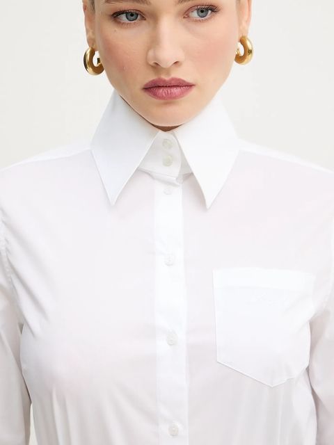 Karl Lagerfeld koszula z dodatkiem bawełny damska kolor biały regular z kołnierzykiem klasycznym A4W11038