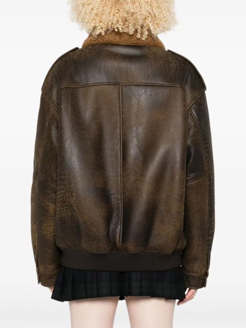 Miu Miu leather bomber jacket - Brown - zdjęcie produktu nr 2