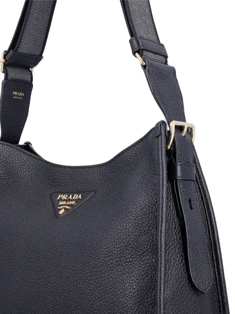 Prada medium leather buckle shoulder bag - Black