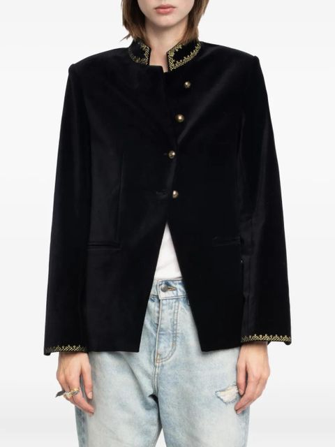 Zadig&Voltaire velvet-effect embellished-collar jacket - Black