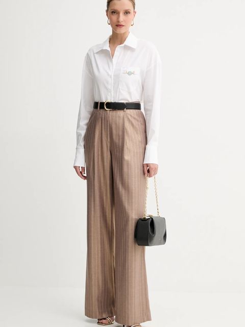 Fracomina spodnie damskie kolor beżowy szerokie high waist FS25WV3006W479T4 - zdjęcie produktu nr 2