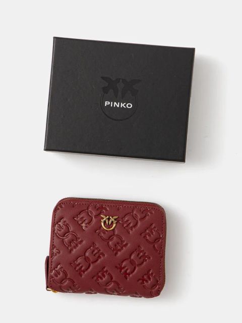 Pinko portfel skórzany damski kolor bordowy 100249 A1YB