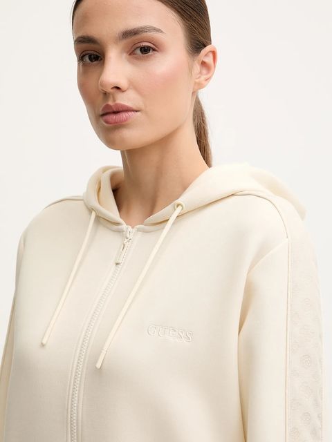 Guess bluza MARYELLA damska kolor beżowy z kapturem gładka V5YQ00 KB3P2