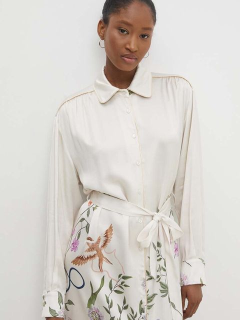 Answear.LAB sukienka kolor beżowy maxi prosta