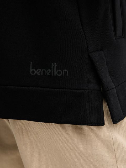 United Colors of Benetton bluza bawełniana damska kolor czarny z kapturem gładka 3UNID500R