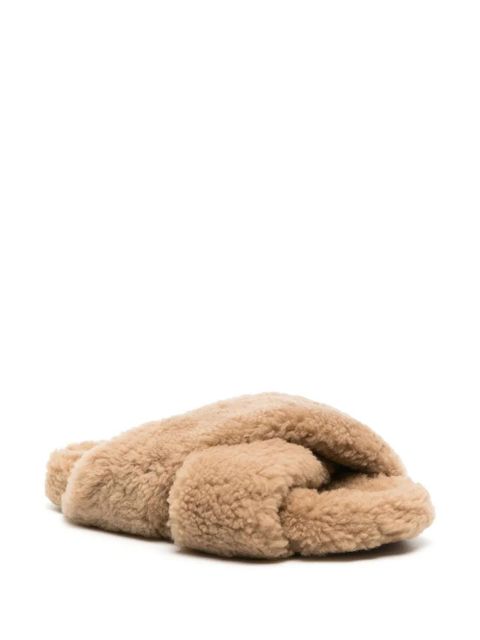 Yves Salomon crossover-strap shearling slippers - Neutrals