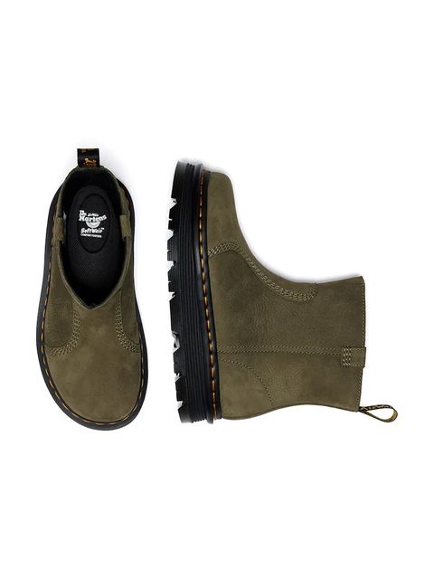 Dr. Martens botki nubukowe ZebZag Rigger damskie kolor zielony na platformie DM42022300