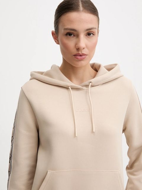 Guess bluza CARLA damska kolor beżowy z kapturem z aplikacją V4YQ11 KB3P2