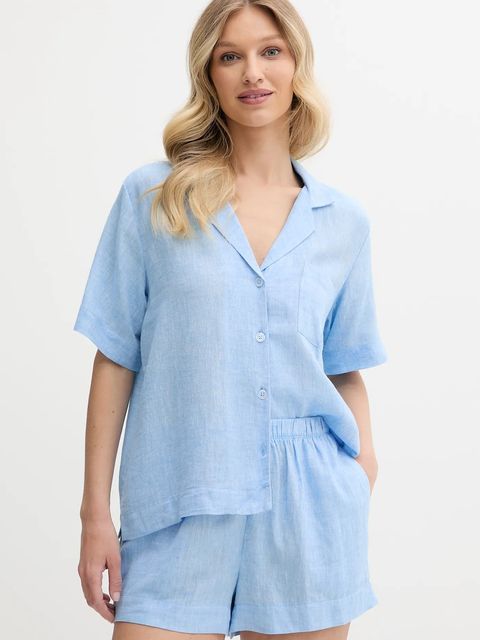 Dkny piżama lniana damska kolor niebieski YI90054