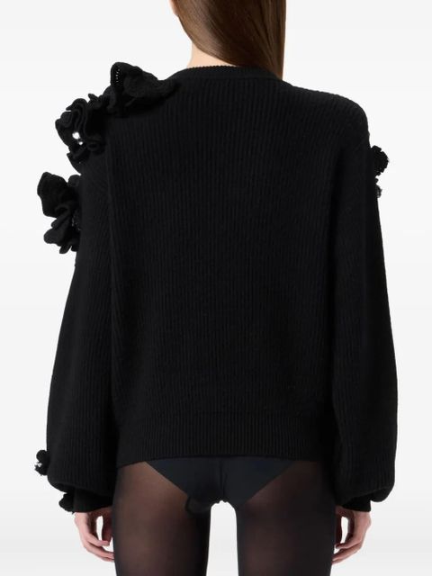 Blumarine flower-embellished ribbed sweater - Black