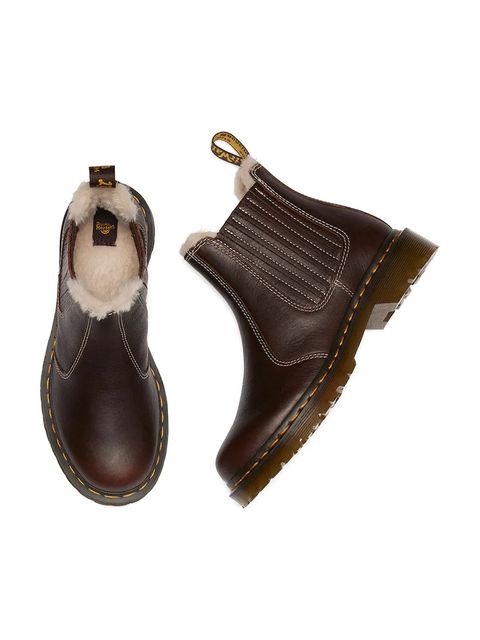 Dr. Martens sztyblety skórzane 2976 Leonore II damskie kolor brązowy na platformie lekko ocieplone DM41418200