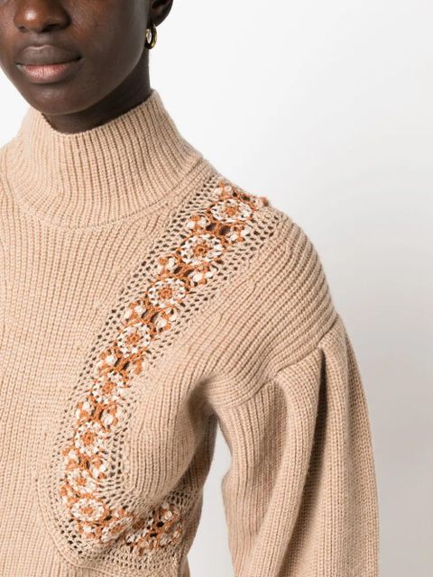 Ulla Johnson crochet-detail merino jumper - Brown