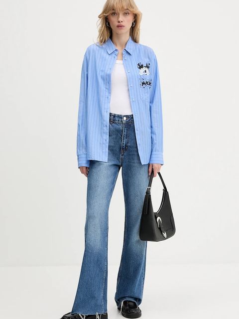 Desigual koszula MICKYSTRIPES damska kolor niebieski relaxed z kołnierzykiem klasycznym 25WWCW19