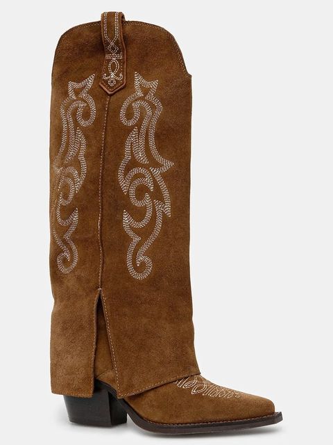 Answear.LAB kowbojki zamszowe kolor brązowy na słupku