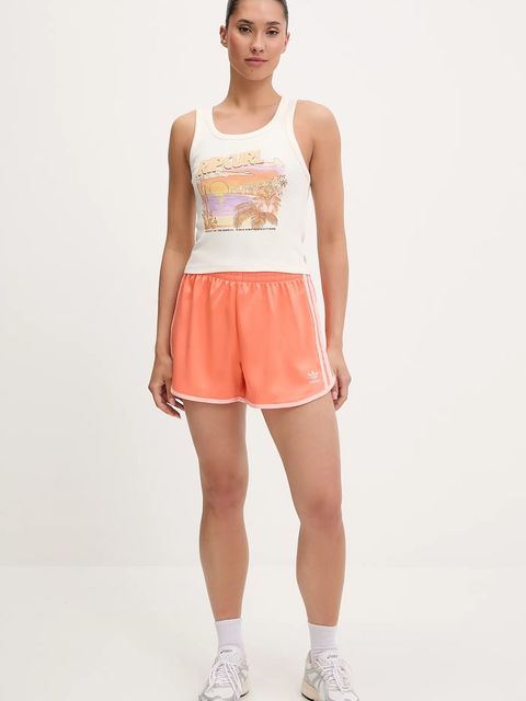 adidas Originals szorty 3-Stripes damskie kolor pomarańczowy gładkie high waist JD3122