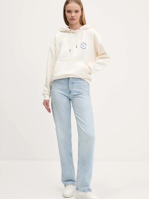 Guess Jeans bluza damska kolor beżowy z kapturem z nadrukiem W5BQ24 KC811