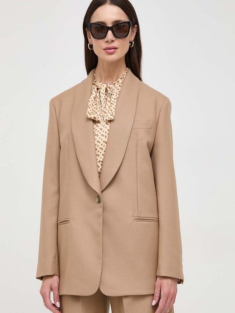 BOSS marynarka wełniana kolor beżowy jednorzędowa gładka 50505859