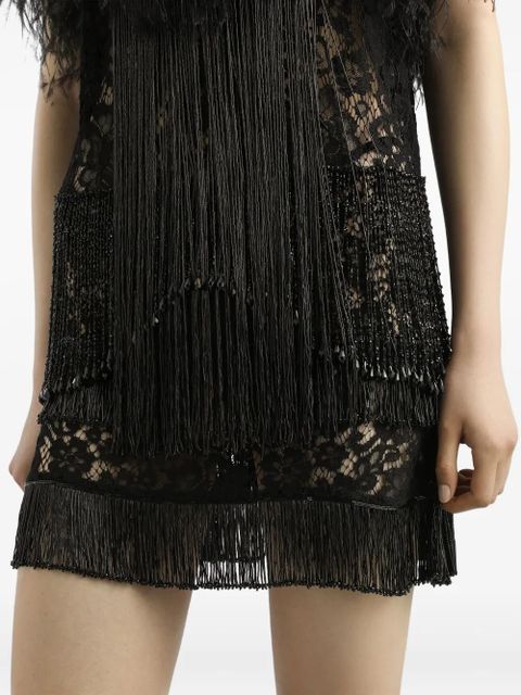 Dolce & Gabbana feather-trimmed fringe mini dress - Black