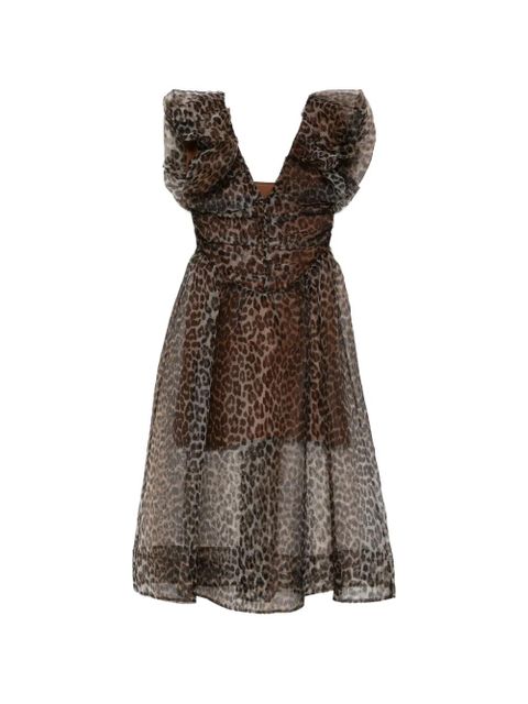 GANNI ruffled animal-print midi dress - Brown - zdjęcie produktu nr 1