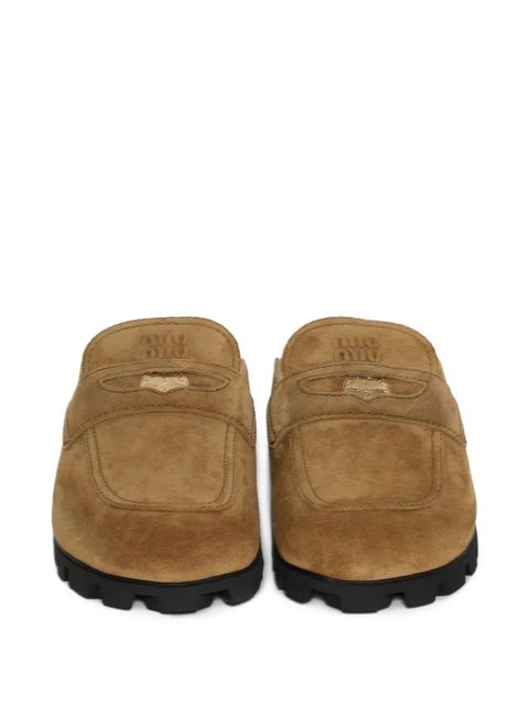 Miu Miu logo-detail suede loafers - Green