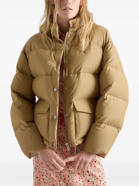 Prada logo-plaque padded jacket - Brown