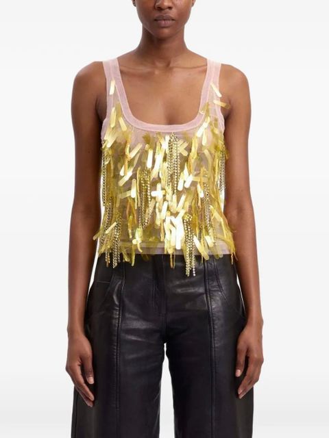 16Arlington Sharla embroidered tulle tank top - Gold