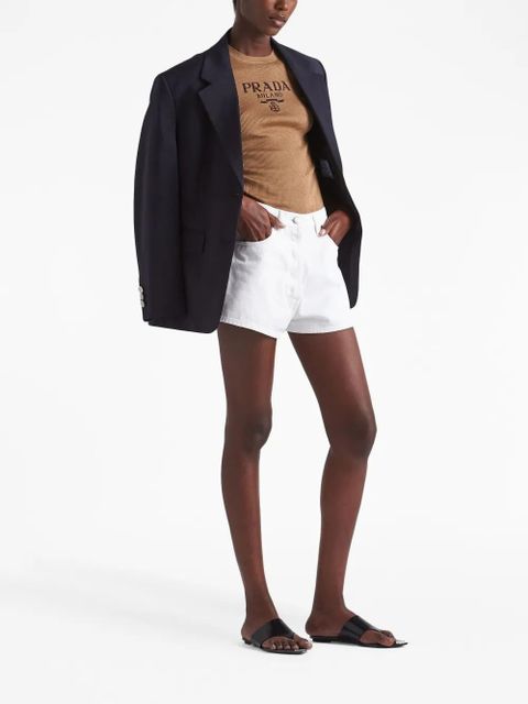 Prada logo-intarsia silk top - Brown