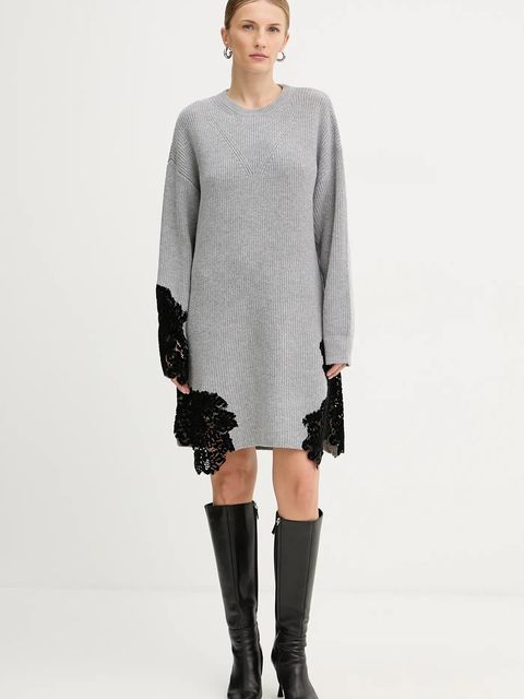 Pinko sukienka z dodatkiem wełny kolor szary mini oversize 105504 A2R1