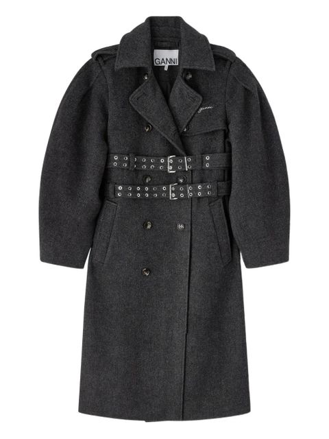 GANNI belted double-breasted coat - Grey