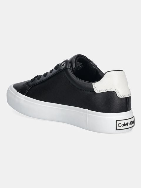 Calvin Klein sneakersy skórzane VULC LACE UP LTH/MOIRE BT damskie kolor czarny HW0HW02747