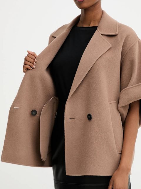 Weekend Max Mara płaszcz wełniany PERA damski kolor brązowy przejściowy oversize 2525086021600