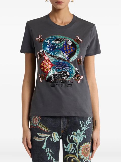 ETRO sequin-embellished graphic t-shirt - Grey