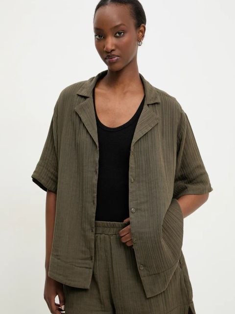 Answear.LAB koszula bawełniana damska kolor zielony relaxed z kołnierzykiem klasycznym