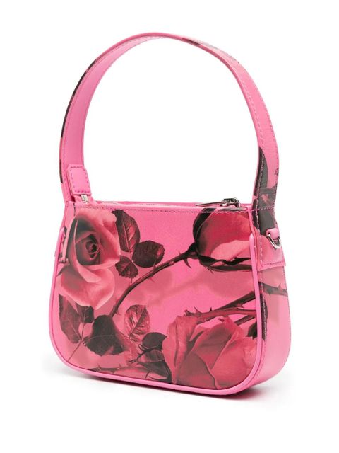 Blumarine rhinestone-logo floral-print leather tote bag - Pink